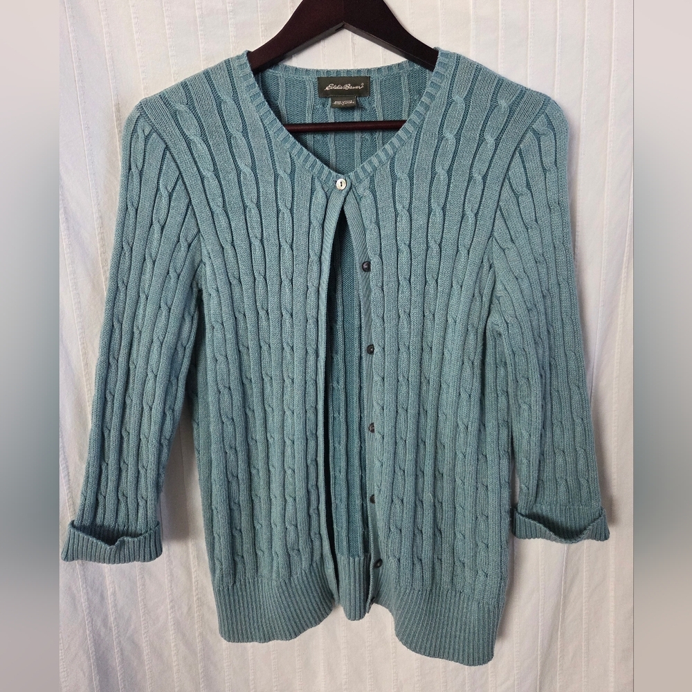 Eddie Bauer Teal Cable Knit Cardigan